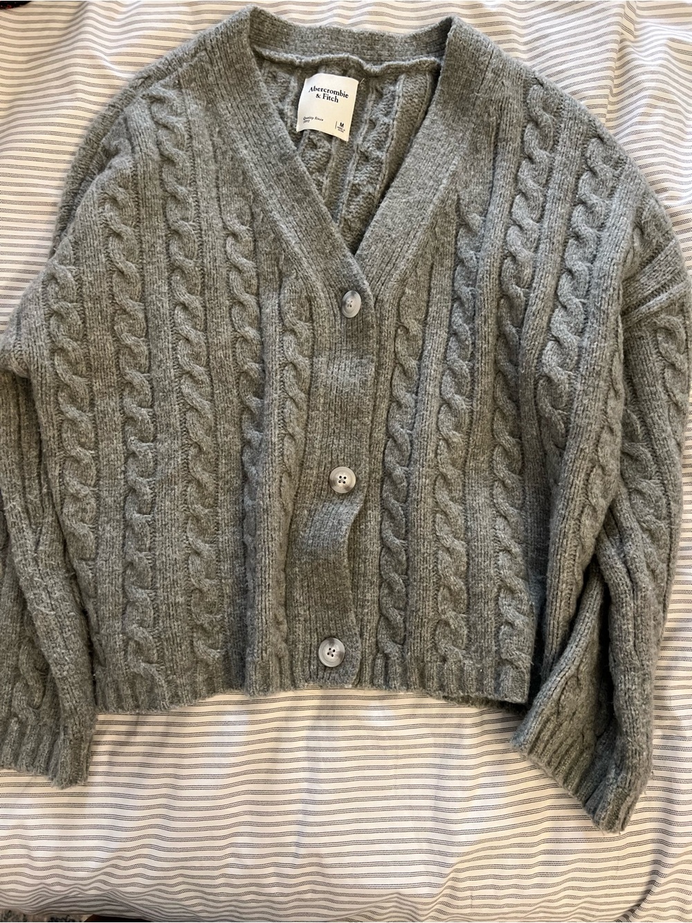 Abercrombie & Fitch Gray Cable-Knit Button Cardigan
